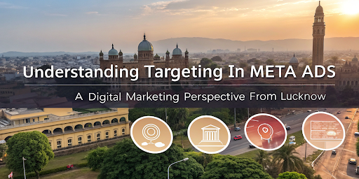  Illustration showing a digital marketer analyzing targeting options in Meta Ads on a laptop . 